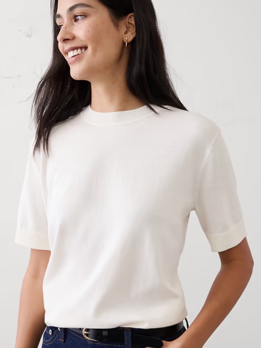 Banana Republic Women’s FOREVER SHORT-SLEEVE SWEATER in White